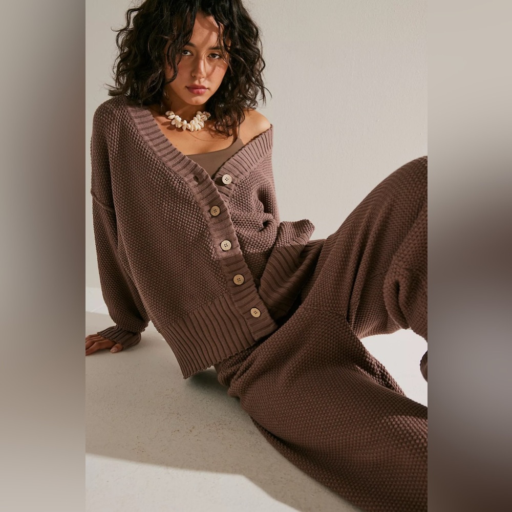 FP Beach by Free People Hailee Cardi Sweater Brown Gulf Cocoa TOP ONLY - Picture 2 of 7